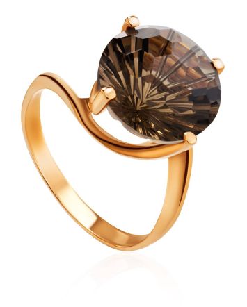 Gold Ring With Dark Smoky Quartz, Ring Size: 9.5 / 19.5, image 