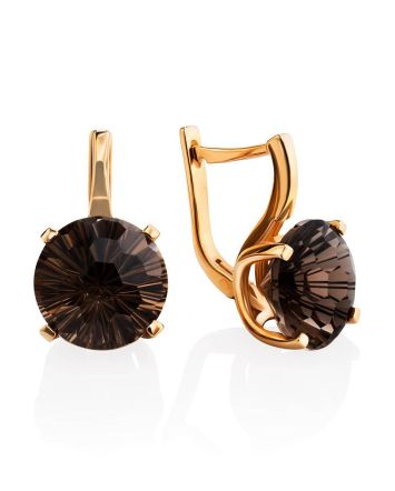 Classy Golden Earrings With Smoky Quartz, image 