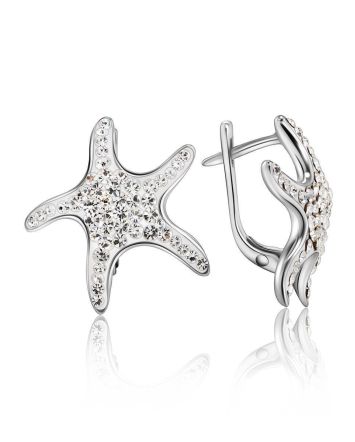 Silver Starfish Earrings With Crystals The Jungle, image 