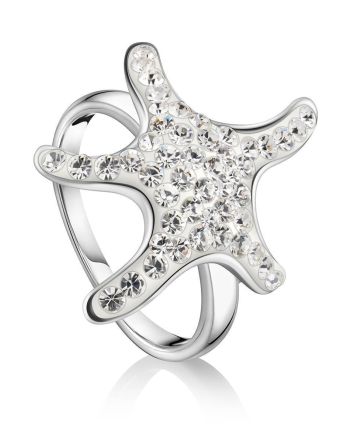 Silver Starfish Ring With Crystals The Jungle, Ring Size: 7 / 17.5, image 