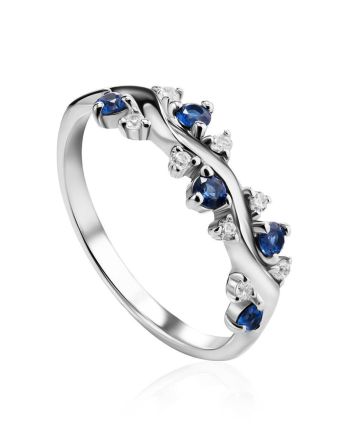 Refined Silver Ring With Blue And White Crystals, Ring Size: 6 / 16.5, image 