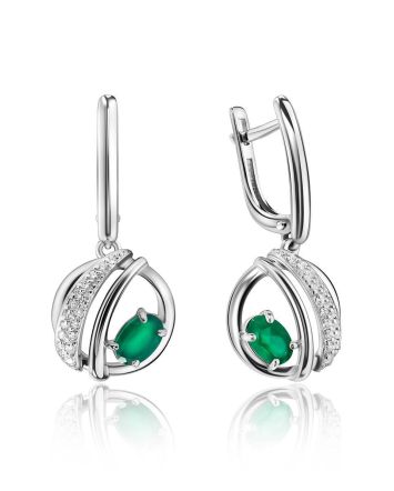 Classy Silver Dangle Earrings With Agate And Crystals, image 