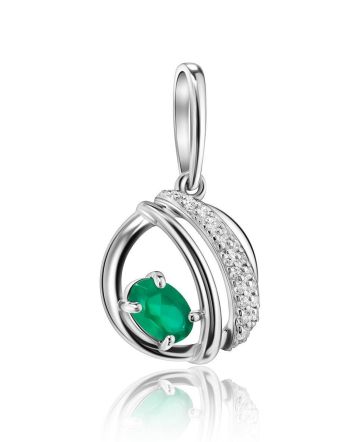 Round Silver Pendant With Agate And Crystals, image 