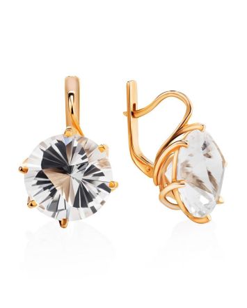Golden Earrings With Bold White Crystals, image 
