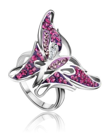 Silver Crystal Butterfly Cocktail Ring The Jungle, Ring Size: 5.5 / 16, image 