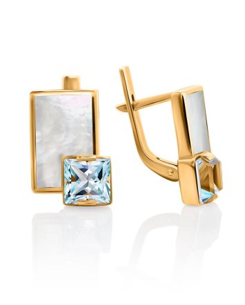 Gold Topaz Earrings With Nacre, image 