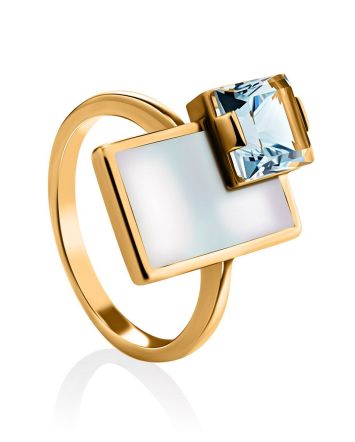 Gold Topaz Ring With Nacre, Ring Size: 6 / 16.5, image 