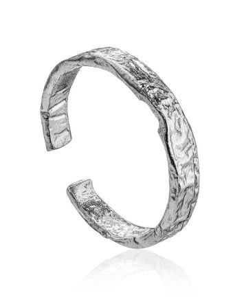 ​Contemporary crumbled texture one-size silver ring The Liquid, Ring Size: Adjustable, image 