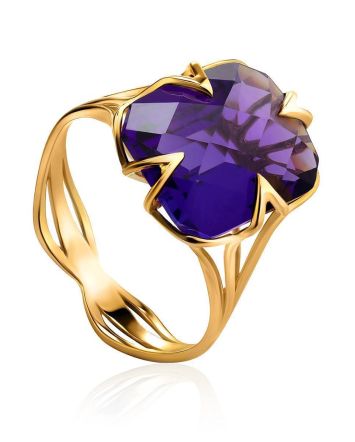 Golden Cocktail Ring With Bright Amethyst, Ring Size: 7 / 17.5, image 