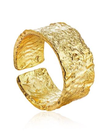 Trendy Textured Gold Plated Silver Ring The Liquid, Ring Size: Adjustable, image 
