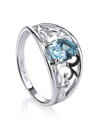 Sterling Silver Ring With Luminous Synthetic Topaz, Ring Size: 8 / 18, image 