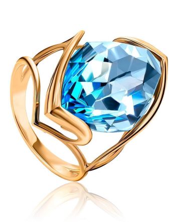 Golden Cocktail Ring With Light Blue Topaz, Ring Size: 7 / 17.5, image 