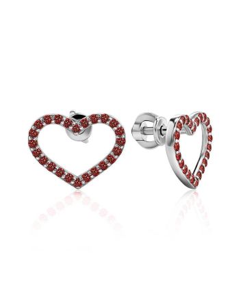 Heart Shaped Studs With Red Crystals The Aurora								, image 