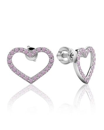Sparkling Heart Shaped Studs With Light Pink Crystals The Aurora, image 
