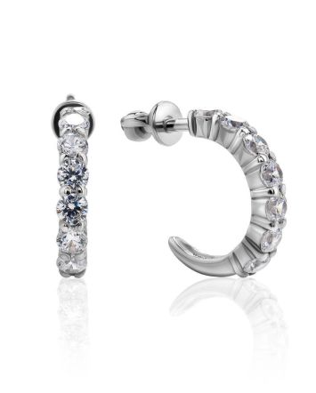 Silver Studs With White Crystals							, image 