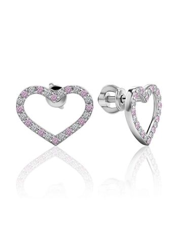 Heart Shaped Studs With White And Lilac Crystals The Aurora						, image 