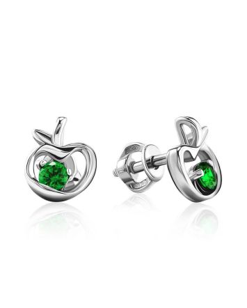 Silver Stud Earrings With Green Crystals The Aurora								, image 