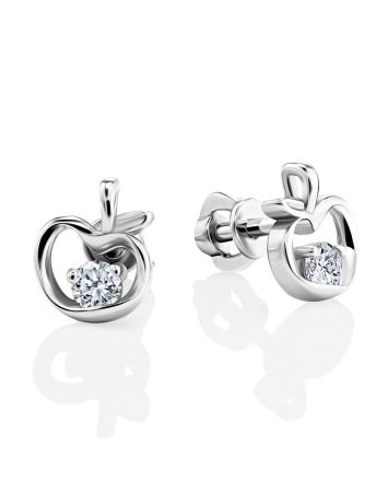 Silver Stud Earrings With White Crystals The Aurora								, image 