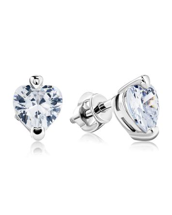White Crystal Stud Earrings In Silver The Aurora						, image 