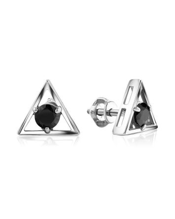 Triangle Silver Studs With Black Crystals The Aurora								, image 