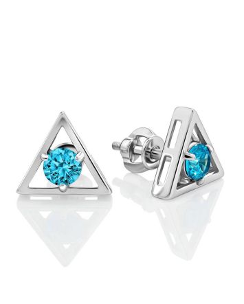 Triangle Silver Studs With Light Blue Crystals The Aurora								, image 