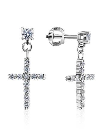 Sparkling Silver Cross Drop Earrings The Aurora								, image 