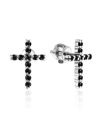 Bold Black Crystal Cross Studs The Aurora				, image 