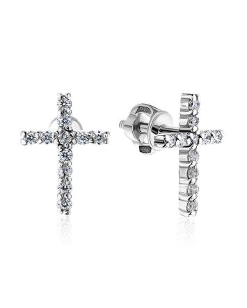 Silver Cross Studs With White Crystals The Aurora, image 