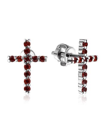 Cross Design Silver Studs With Crystals The Aurora						, image 