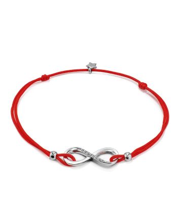 Red Lace Friendship Bracelet With Crystal Infinity Charm						, Length: 18, image 