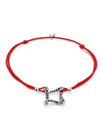 Red Lace Friendship Bracelet With Black Crystal Charm							, Length: 16, image 