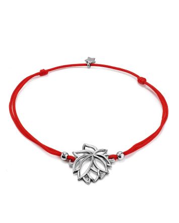 Red Lace Friendship Bracelet With Lotus Charm 							, Length: 16, image 