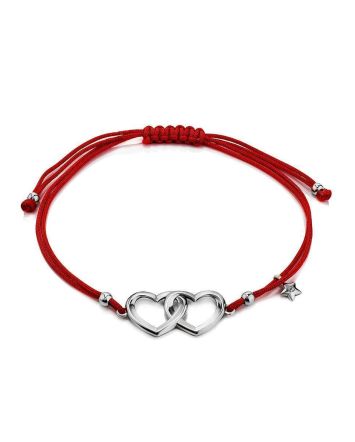 Red Lace Friendship With Linked Heart Charm								, image 
