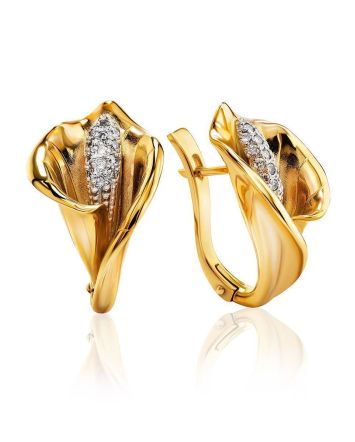 Diamond Floral Earrings In Gold, image 
