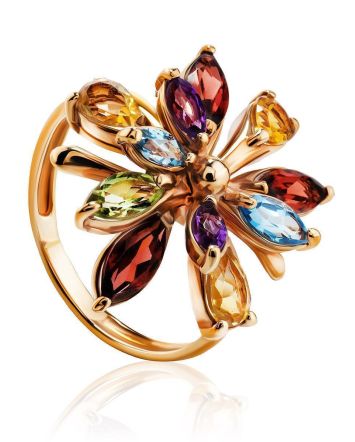 Bright Golden Ring With Multicolor Gemstones, Ring Size: 6.5 / 17, image 