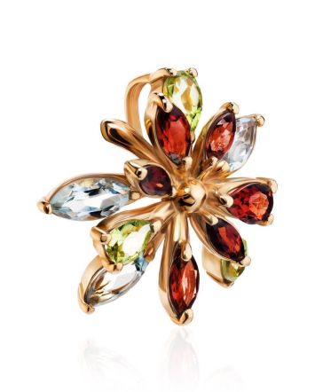 Floral Golden Pendant With Multicolor Gemstones, image 