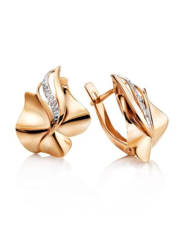 Golden Earrings With Crystal Rows, image 