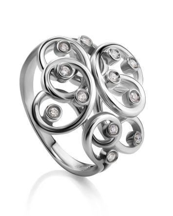 White Gold Ring With Bright Diamonds, Ring Size: 8.5 / 18.5, image 