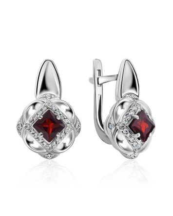 Ornate Silver Ring With Garnet And Crystals, image 