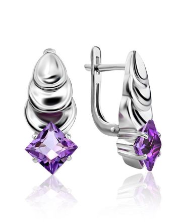 Bold Silver Earrings With Amethyst, image 