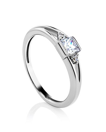 Sterling Silver Ring With White Crystals, Ring Size: 8 / 18, image 