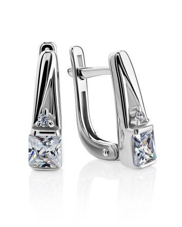 Sterling Silver Earrings With White Crystals, image 