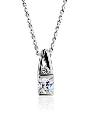 Silver Necklace With White Crystal Pendant, Length: 50, image 