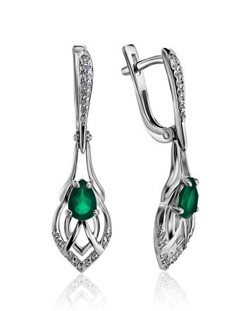 Filigree Silver Dangle Earrings With Agate And Crystals, image 