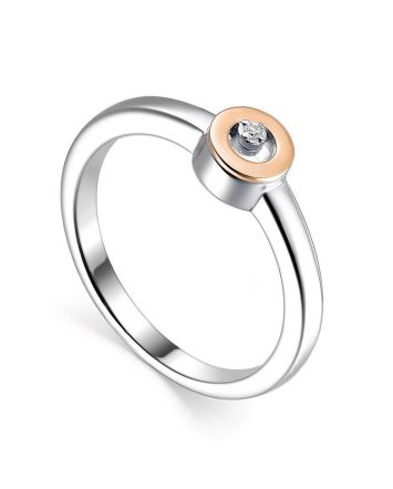 Silver Golden Ring With Solitaire Diamond The Diva, Ring Size: 6.5 / 17, image 