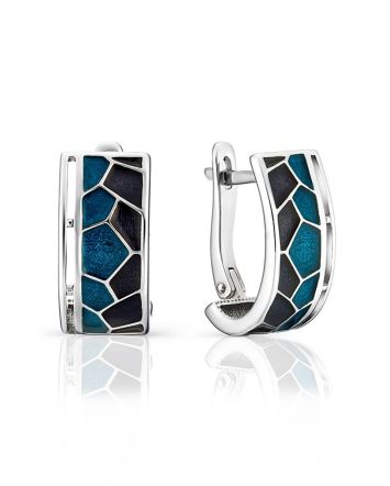 Silver Earrings With Two Toned Enamel, image 