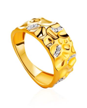 Gold Plated Band Ring With White Crystals, Ring Size: 9 / 19, image 