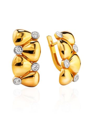 Chic Gold Plated Earrings With Crystals, image 