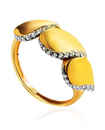 Classy Gold Plated Ring With Crystals, Ring Size: 8 / 18, image 