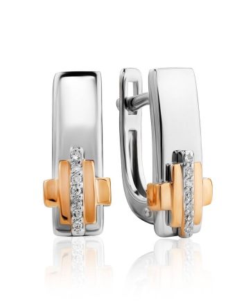 Silver Earrings With Golden Elements And Diamonds The Diva, image 